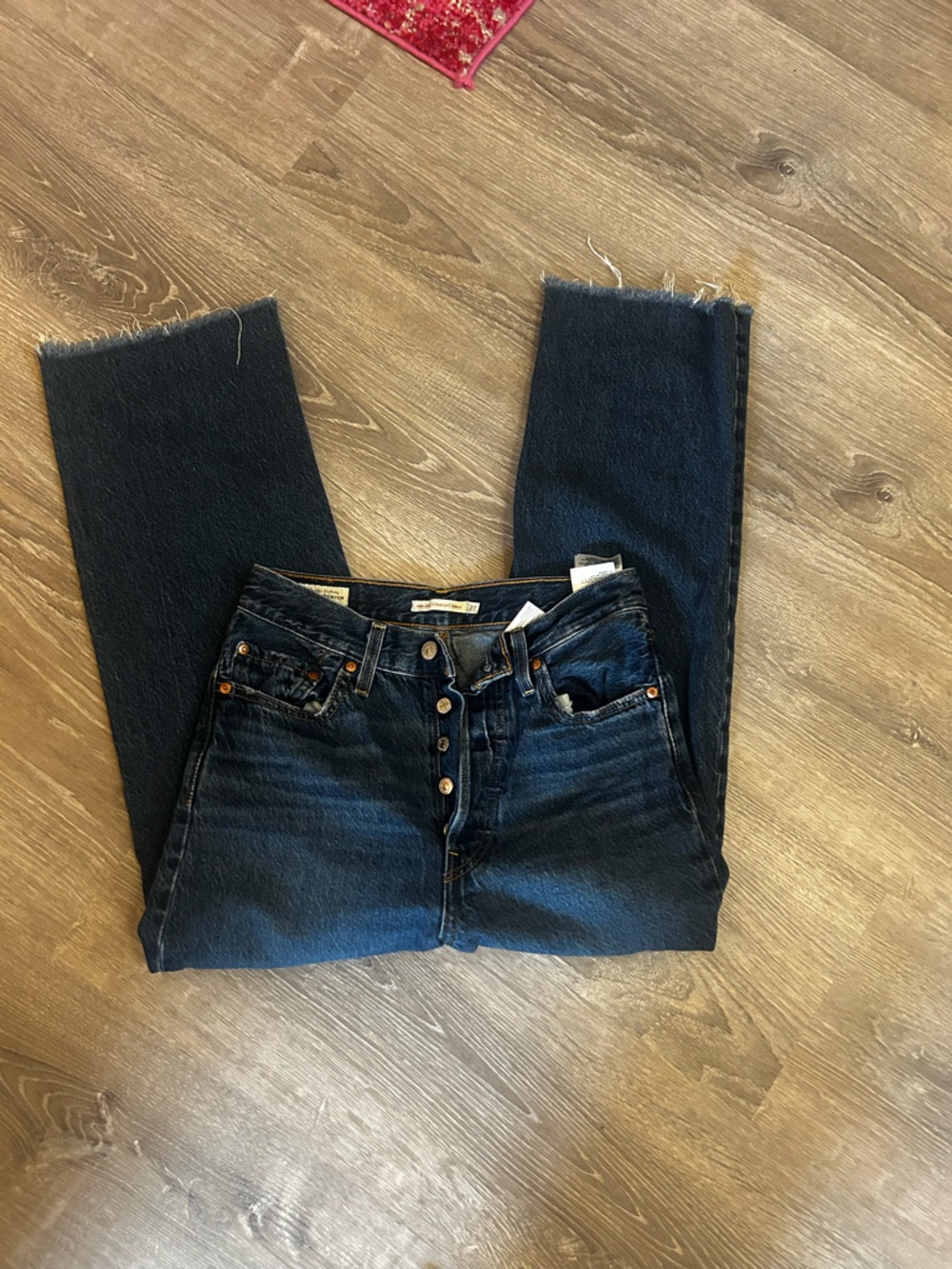 Levi's Dark Blue Button-Fly Straight Jeans